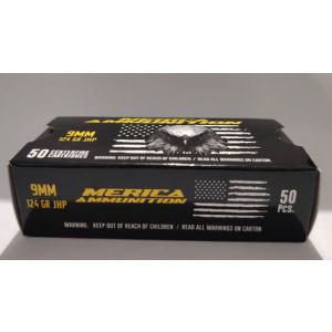 Merica Ammunition 9mm 124gr JHP – 1000 Round Bulk Case, Brass