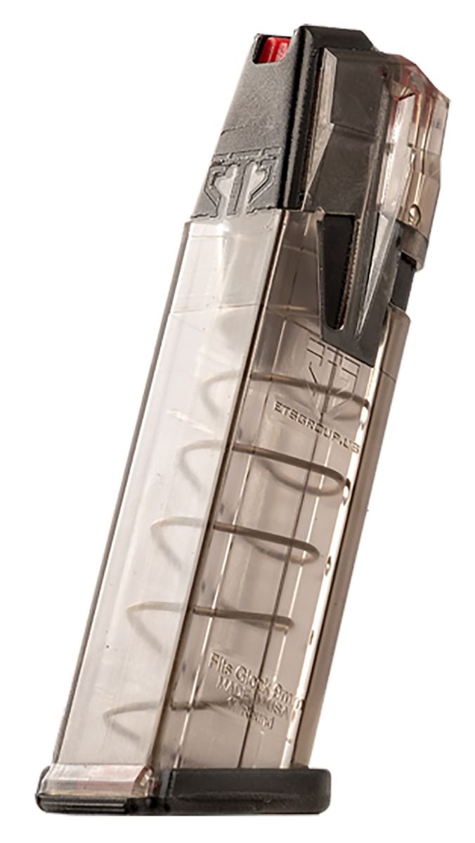 Elite Tactical Systems Group, OMEGA Magazine, 9MM, 17 Rounds, Fits Glock 17/18/19/19X/26/34/45, Hardened Steel Feedlips, Polymer, Clear