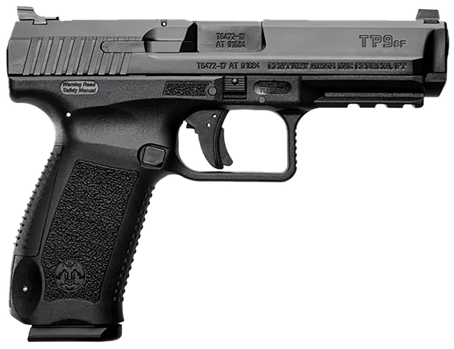 The TP9SF is a striker-fired, 9mm Luger with superior durability, reliability and unparalleled trigger. Features MIL-STD-1913 Picatinny rail; loaded chamber indicator; side reversible magazine catch and alternate backstraps for a custom fit. Includes two 