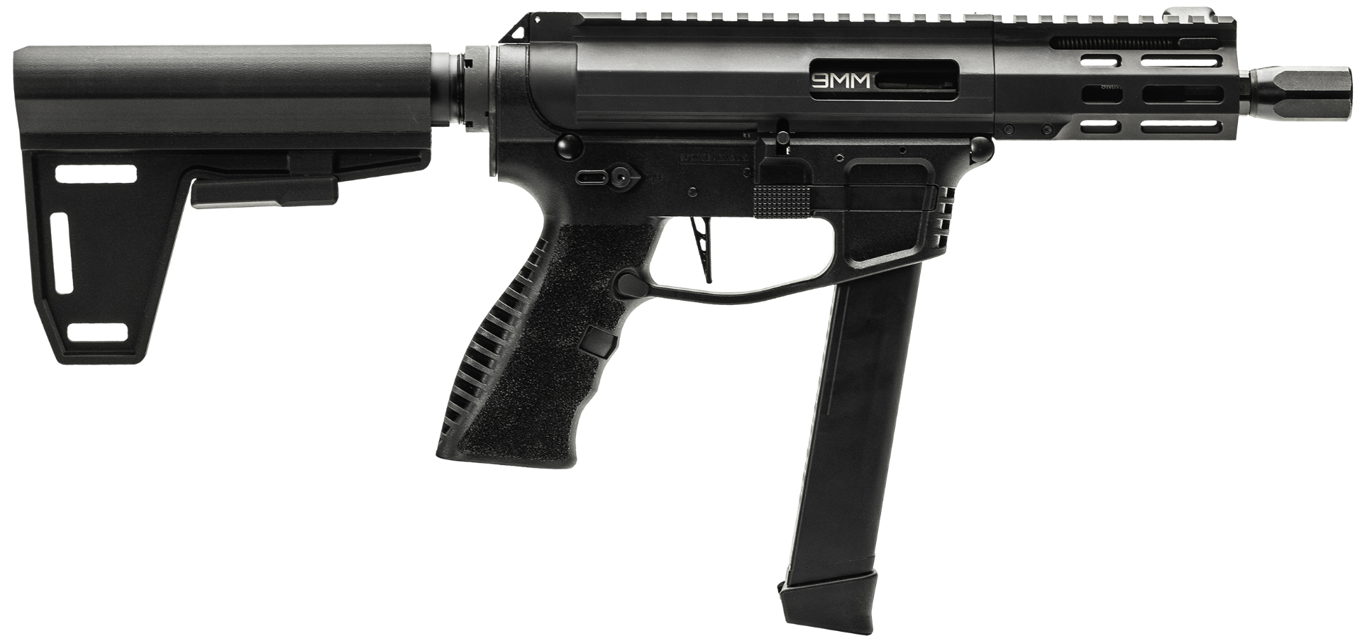 GForce Arms Jawbone 9mm Pistol, 5 Inch Threaded Barrel, 33 Round, Brace, Black