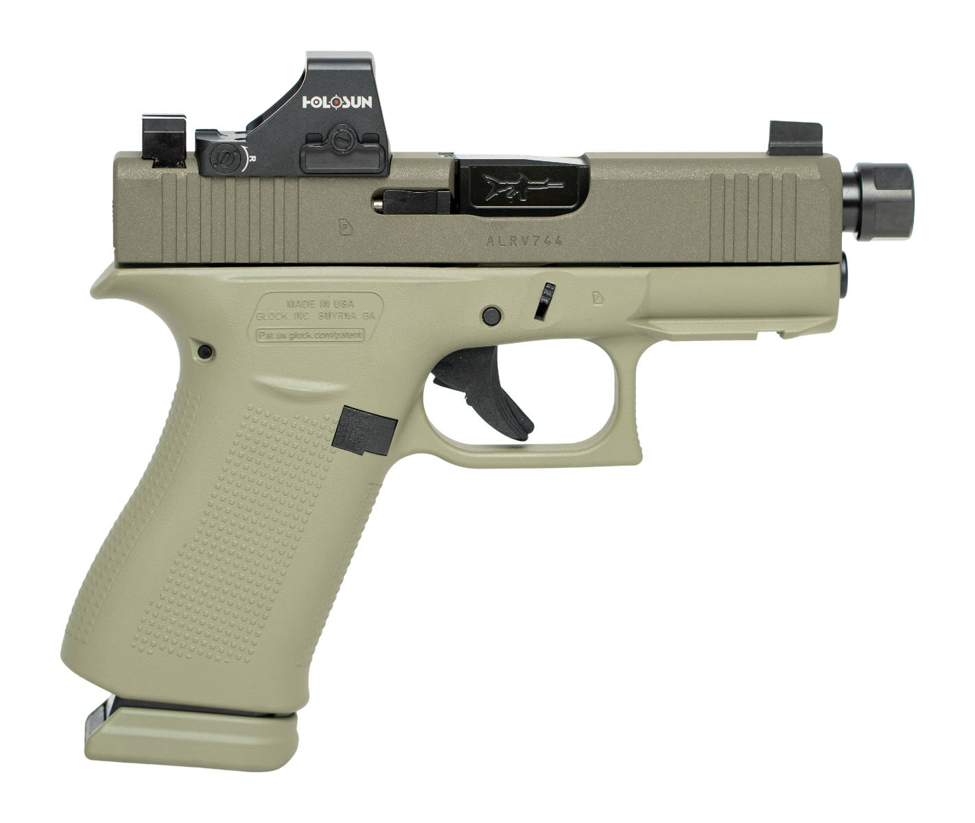 GLOCK G43X w/Holosun HS407K Red Dot, 9mm Luger, 3.41 in Threaded Barrel, 15+1, Olive Green Cerakote
