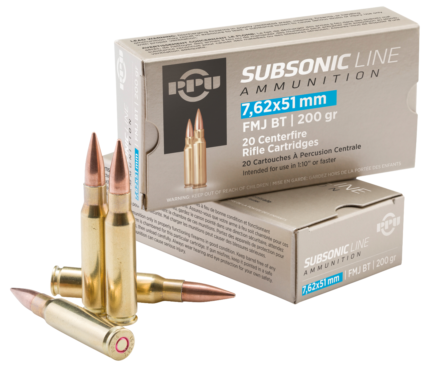 PPU Subsonic 7.62x51 NATO 200gr FMJBT 20rd Box