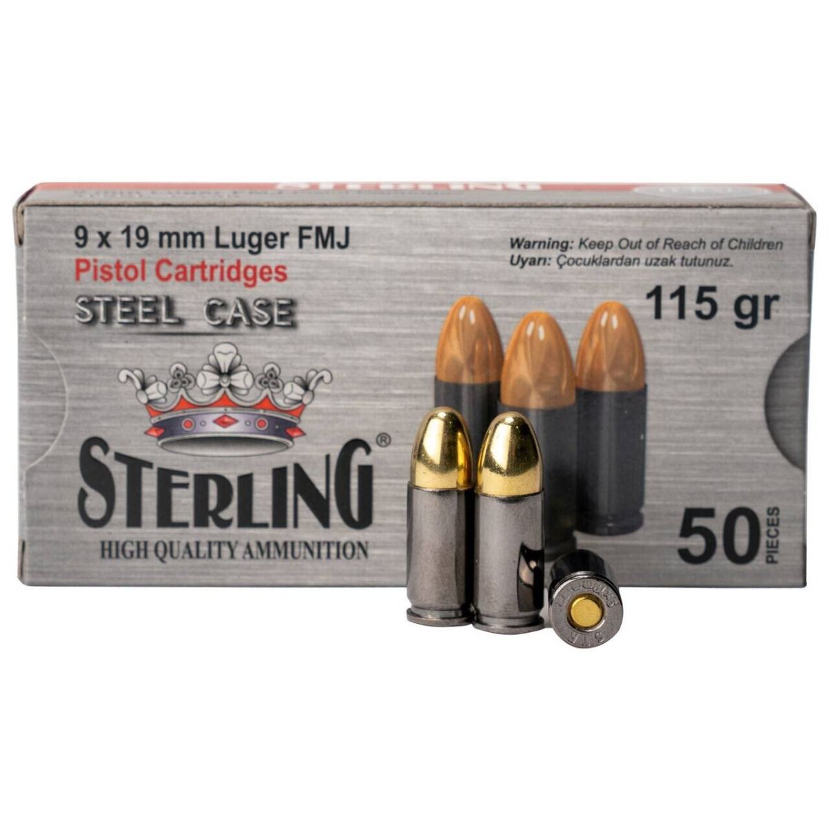 Sterling 9mm 115gr FMJ – Steel-Cased 1000-Round Bulk Case