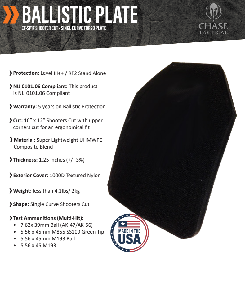 SP17 Level III+++/RF2 Rifle Armor Plate NIJ 06 Compliant – SINGLE CURVE