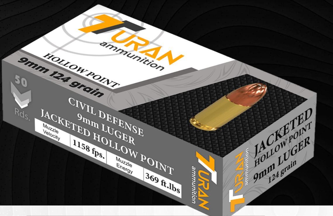 Turan Civil Defense 9mm 124gr JHP MIL-Spec Brass Sealed Boxer Primed