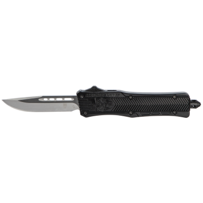 CobraTec Knives CTK-1 Small 2.75" OTF Drop Point Plain D2 Steel Blade/Black Aluminum Handle Features Glass Breaker Includes Pocket Clip