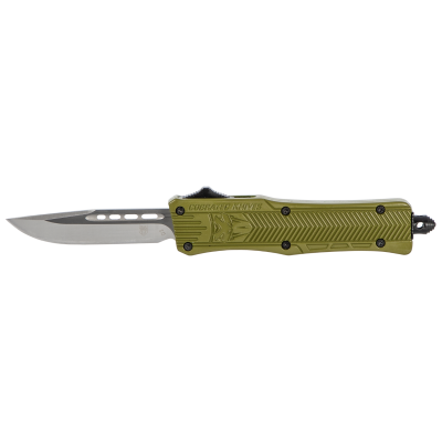CobraTec Knives CTK-1 Small 2.75" OTF Drop Point Plain D2 Steel Blade/OD Green Aluminum Handle Features Glass Breaker Includes Pocket Clip