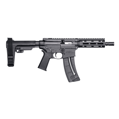 Smith & Wesson M&P15 Pistol 22 LR 8" Black Carbon Steel Barrel 25+1, Black SB Tactical SBA3 Adjustable Arm Brace Stock, Black Magpul MOE Grip, Manual Safety, Optics Ready