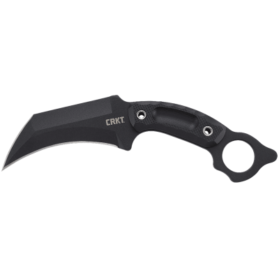 CRKT DU Hoc 5.10" Fixed Recurve Plain Black Powder Coated SK-5 Steel Blade/ Black Black Textured GRN Handle Includes Sheath