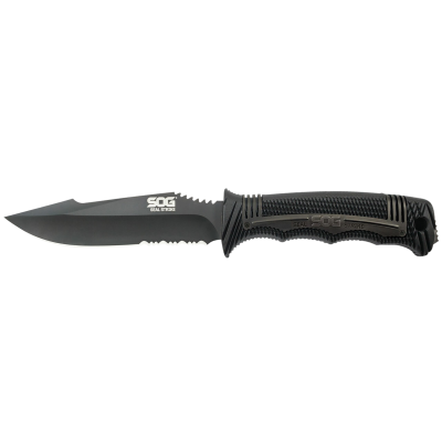 SOG Seal Strike Fixed Blade Knife, 4.9" Partially Serrated Clip Point, AUS-8A Steel, Black