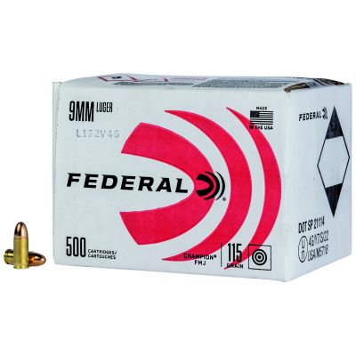 Federal Power-Shok 9mm 115gr FMJ 500rd Case