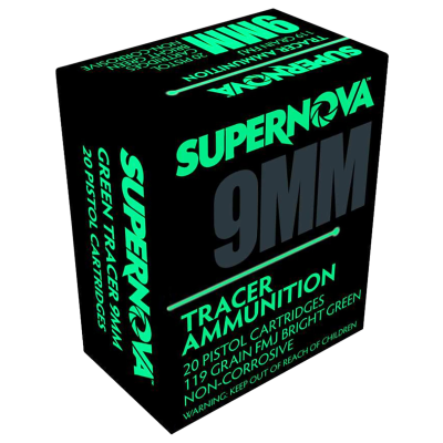 Piney Mountain Supernova Green Tracer Non Corrosive 9mm 119gr FMJ 20rd Box