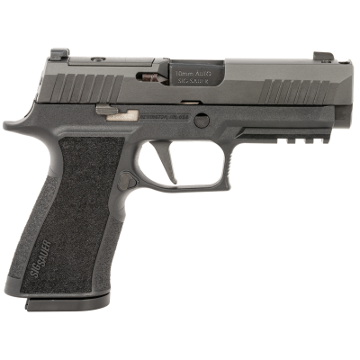 Sig Sauer P320 XTen COMP Compact Frame 10mm Auto 15+1, 3.80" Black Bull Barrel, Black Nitron Integrated Compensation/Optic Ready/Serrated Stainless Steel Slide, Black Polymer Frame w/Beavertail, Picatinny Rail & XCarry Grip, No Manual Safety
