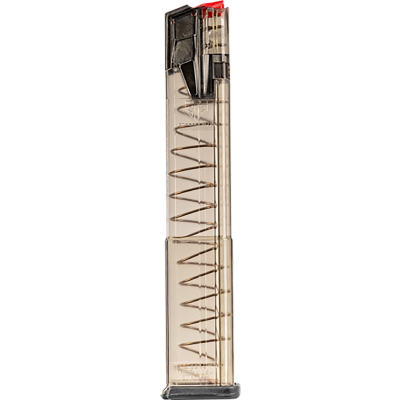 Elite Tactical Systems Group, OMEGA Magazine, 9MM, 30 Rounds, Fits Glock 17/18/19/19X/26/34/45, Hardened Steel Feedlips, Polymer, Clear