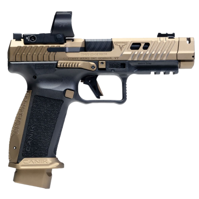 Canik TTI Combat w/Optic 9mm Luger 18+1 4.60" Fluted/Ported Barrel Burnt Bronze Cerakote Optic Cut/Serrated Slide Black Polymer Frame w/Picatinny Rail MaCanik M03 Competition Red Dot