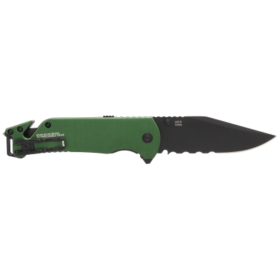SOG Escape ATK 2.0 EDC Folding Knife, 3.4" Serrated Clip Point, AUS-8A, Green/Black Aluminum Handle