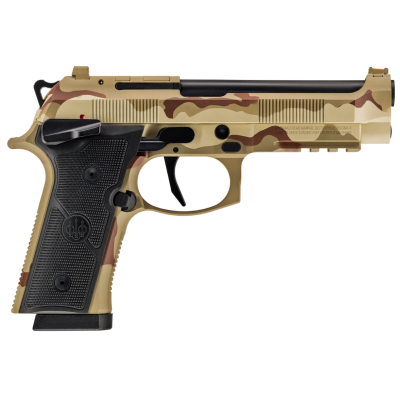 Beretta USA 92XI 9mm 18+1 4.70" Black Inox Steel Barrel, Desert Combat Uniform Cerakote Serrated Steel Slide & Steel Frame w/Beavertail & Picatinny Rail, Black Textured Grip, Ambidextrous