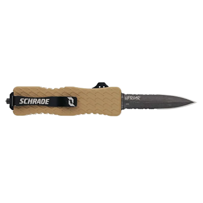 Schrade Uproar Automatic 3" OTF Dagger Part Serrated Black Oxide D2 Steel Blade, Flat Dark Earth Textured Aluminum Handle
