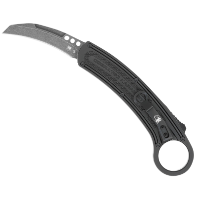 CobraTec Knives Karambit 2.75" Folding Plain Stonewashed D2 Steel Blade, 5.88" Black Anodized w/Finger Ring Aluminum Handle