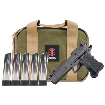 Alpha Foxtrot AF1911 Romulus Promo, 9mm Luger, 4.25 in Threaded Compensated Barrel, Optic Ready, 20+1, Black DLC