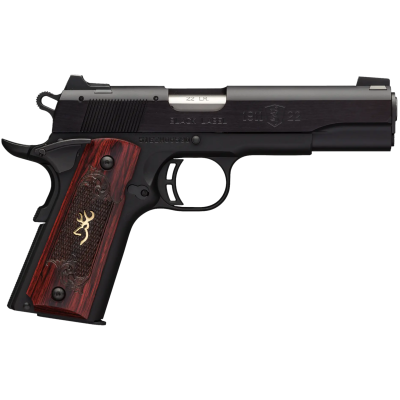 USED Browning 051851490 1911 Black Label Medallion Full Size Frame 22 LR 10+1 4.25" Matte Target Crown Barrel, Matte Black Serrated Slide, Matte Black Aluminum Frame w/Beavertail, Rosewood w/Gold BuckMark Inlay Grip, Right Hand