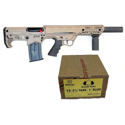 Black Aces Pro Series Bullpup Semi-Auto Shotgun - FDE | 12ga | 18.5" Barrel | Barrel Shroud Bundled w- Black Aces Tactical 12ga Slugs 2.75 inch Shotgun Shells - SLUG