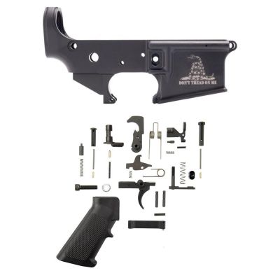 Anderson AM-15 Forged Stripped AR15 Lower Receiver - Black | Don't Tread On Me Logo | Retail Packaging Bundled w- Tactical Superiority AR-15 Lower Parts Kit