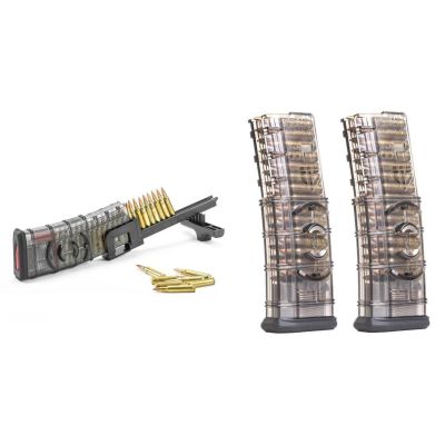 ETS UNIVERSAL RIFLE MAG LOADER | Fits Rifle Magazines Bundled w- TWO ETS .223 Rem & 5.56 NATO Rifle Mag Smoke Gray | FITS AR15 Rifle | 30RD Mag | WITH COUPLER