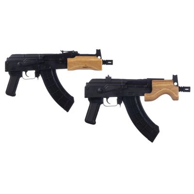 Century Arms Romanian Micro Draco Stamped AK-47 Pistol - Black | 7.62x39 | 6" Barrel | Wood Handguard Bundled w- Century Arms Romanian Mini Draco Stamped AK-47 Pistol - Black | 7.62x39 | 7.75" Barrel | Wood Handguard