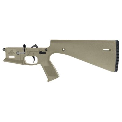 Wraithworks WARP-15 Polymer Complete AR15 Lower Receiver - FDE | Mil-Spec Parts Kit | Integral Buttstock & Textured Pistol Grip | Trap Door Buttplate