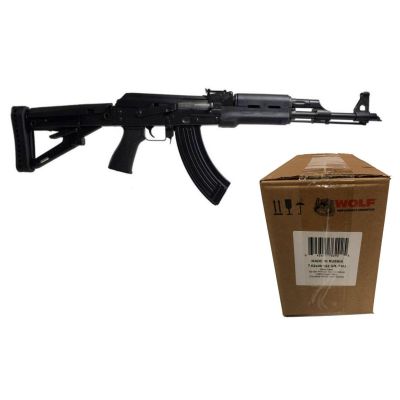 Zastava ZPAPM70 AK-47 Rifle BULGED TRUNNION 1.5MM RECEIVER - Black | 7.62x39 | 16.3" Chrome Lined Barrel | Hogue Handguard Bundled w- One Wolf Steel Case 7.62x39mm Rifle Ammo - | FMJ | 1000rd Case