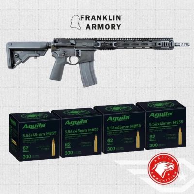 Bundle - 1 Case (1200rds) Aguila 5.56NATO 62gr Green Tips and 1 Franklin Armory M4-HTF R3 AR Rifle w/ BFSIII Trigger