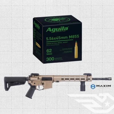 Bundle - 1 Box (300rds) Aguila 5.56NATO 62gr Green Tips and 1 Maxim MD15L AR15 FDE