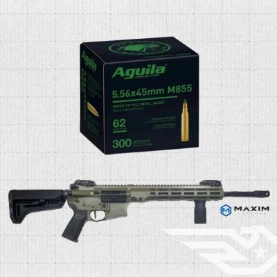 Bundle - 1 Box (300rds) Aguila 5.56NATO 62gr Green Tips and 1 Maxim MD15L AR15 Bazooka Green