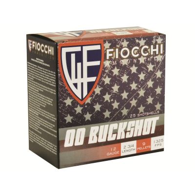 Fiocchi 12 Gauge Ammunition 2-3/4" 00 Buck 9 Pellets 1325fps 250Rd Case