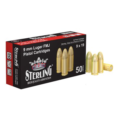 Sterling 124gr Brass Case 9mm FMJ Training Ammo 50rd Box