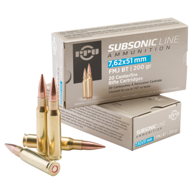 PPU Subsonic 7.62x51 NATO 200gr FMJBT 20rd Box