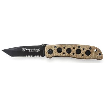 Smith & Wesson Extreme Ops Liner Lock Folding Knife, Tanto Blade, Desert Aluminum Handle with Lanyard Hole and Pocket Clip