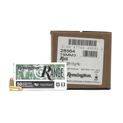 Remmington 9mm 115Gr FMJ 500Rd Case