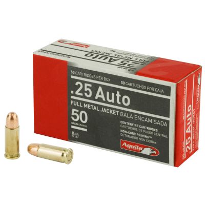 Aguila Ammunition Pistol, 25 ACP, 50 Grain, Full Metal Jacket, 50 Round Box 1E252110