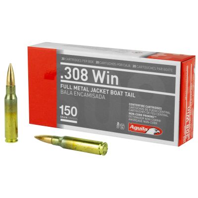 Aguila Ammunition 308 Win, 150 Grain, Full Metal Jacket Boat Tail, 20 Round Box 1E308110