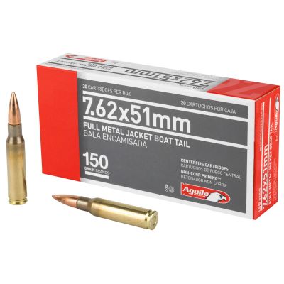 Aguila Ammunition Rifle, 762X51, 150 Grain, Full Metal Jacket Boat Tail, 20 Round Box 1E762110