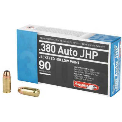 Aguila Ammunition Pistol, 380ACP, 90Gr, Jacketed Hollow Point, 50 Round Box 1E802112