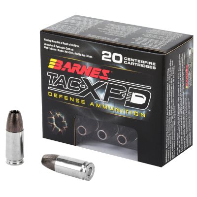 Barnes TAC-XPD, 9MM+P, 115 Grain, TAC-XP, Hollow Point, Lead Free, 20 Round Box, California Certified Nonlead Ammunition BPD9MM1