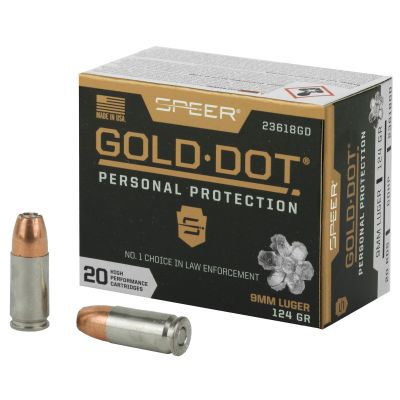 Speer Ammunition Speer Gold Dot, Personal Protection, 9MM, 124 Grain, Hollow Point, 20 Round Box 23618GD
