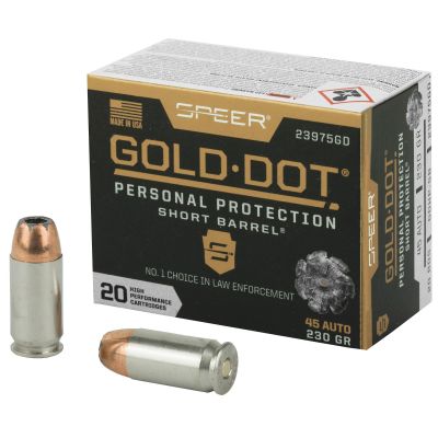 Speer Ammunition Speer Gold Dot, Personal Protection, 45ACP, 230 Grain, Hollow Point, Short Barrel, 20 Round Box 23975GD