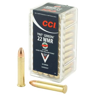 CCI TNT Green, 22WMR, 30 Grain, Jacketed Hollow Point, Lead Free, 50 Round Box, California Certified Nonlead Ammunition 60