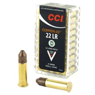 CCI Copper-22, 22LR, 21 Grain, Copper, Hollow Point, Lead Free, 50 Round Box, California Certified Nonlead Ammunition 925CC
