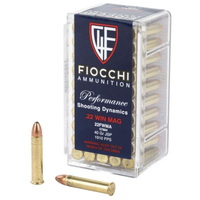 Fiocchi Ammunition Rimfire, 22WMR, 40 Grain, Jacketed Soft Point, 50 Round Box 22FWMA