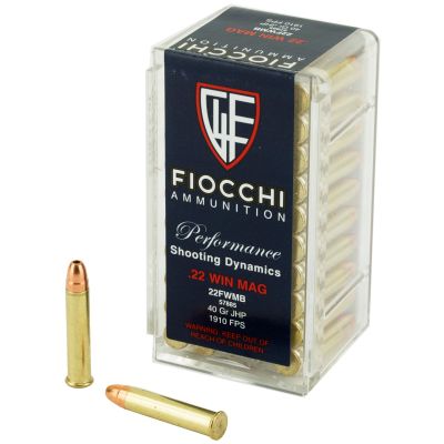 Fiocchi Ammunition Rimfire, 22WMR, 40 Grain, Jacketed HollowPoint, 50 Round Box 22FWMB